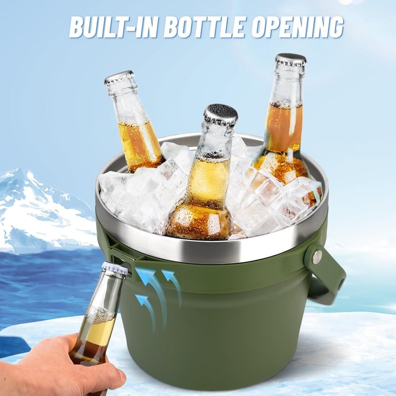 Luxfuel 7L Beverage & Ice Bucket with Lid, Stainless Steel, Includes Scoop & Tongs, Holds 6 Beer Bottles or 3 Wine Bottles, Keeps Drinks Cold for Hours, Easy Carry Handle for Parties & Outdoor-White - Image 4